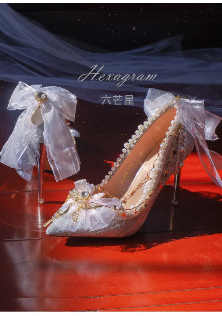 Hexagram~Pointed Toe Shining Wedding High Thin Lolita  Heels