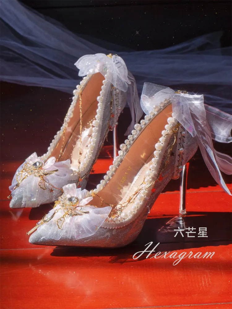 Hexagram~Pointed Toe Shining Wedding High Thin Lolita  Heels