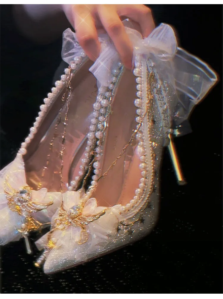 Hexagram~Pointed Toe Shining Wedding High Thin Lolita  Heels