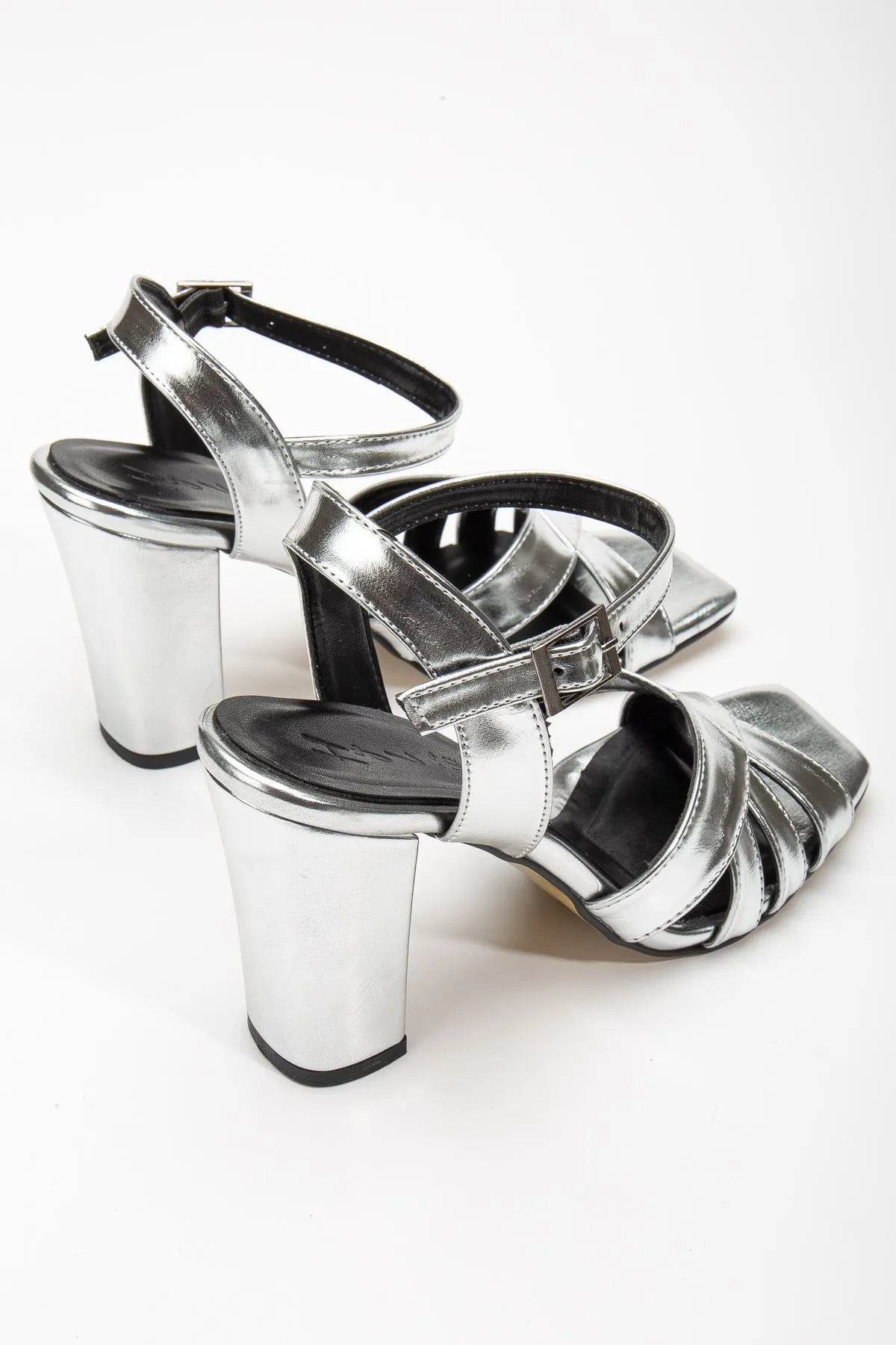High Heeled Silver Shiny Skin Blunt Toe Women's Shoes