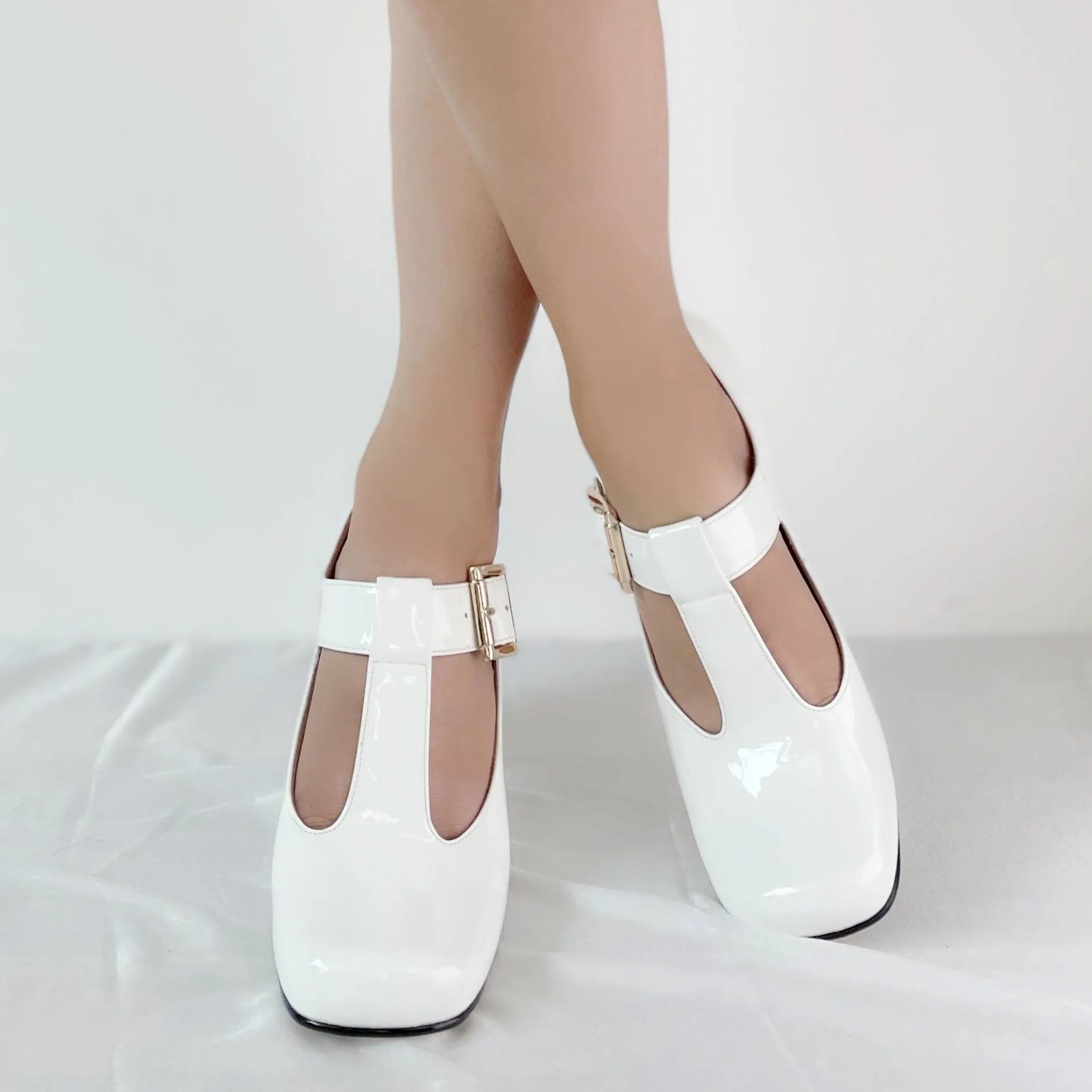Hilary T-Strap Mary Jane Shoes Square Toe Heels