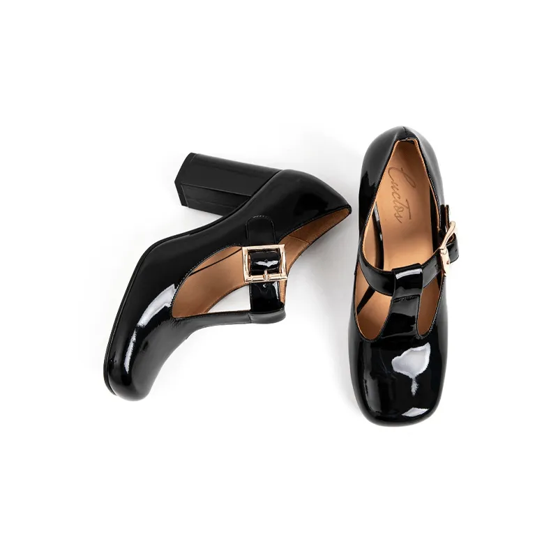 Hilary T-Strap Mary Jane Shoes Square Toe Heels