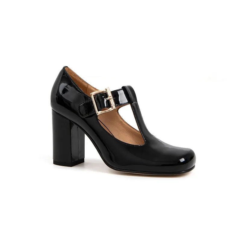 Hilary T-Strap Mary Jane Shoes Square Toe Heels