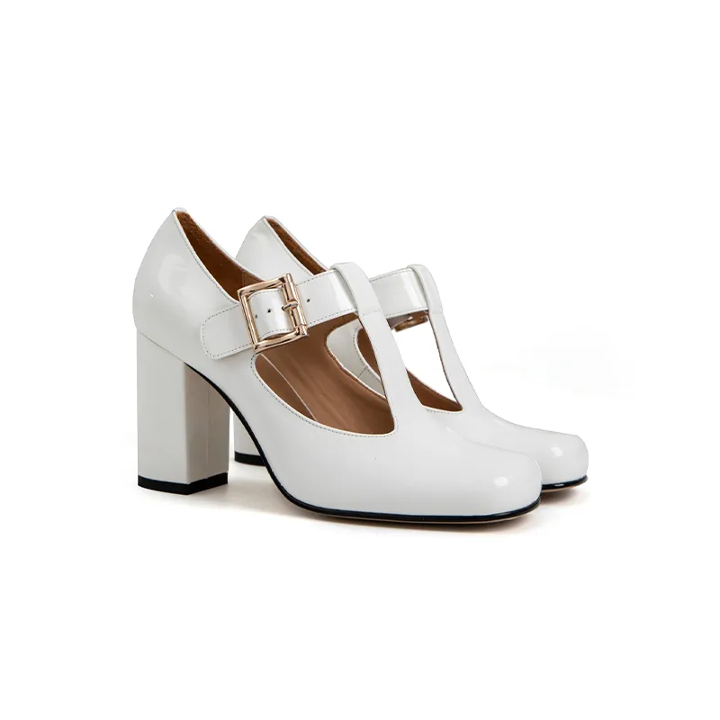 Hilary T-Strap Mary Jane Shoes Square Toe Heels