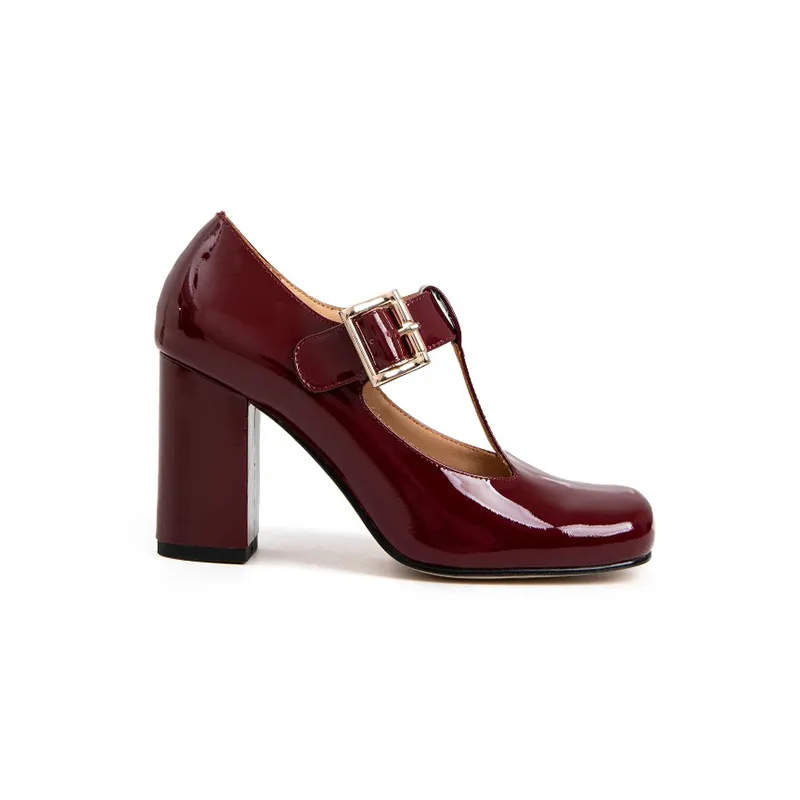 Hilary T-Strap Mary Jane Shoes Square Toe Heels