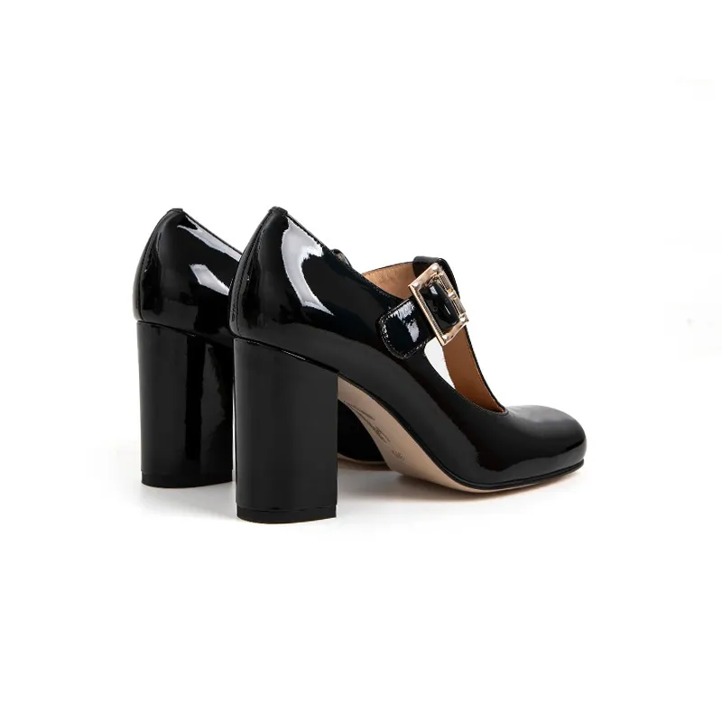 Hilary T-Strap Mary Jane Shoes Square Toe Heels