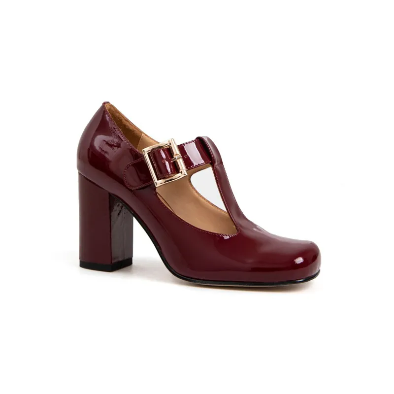 Hilary T-Strap Mary Jane Shoes Square Toe Heels