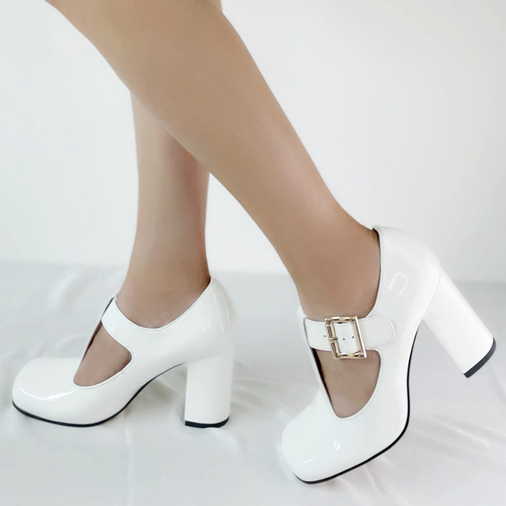 Hilary T-Strap Mary Jane Shoes Square Toe Heels