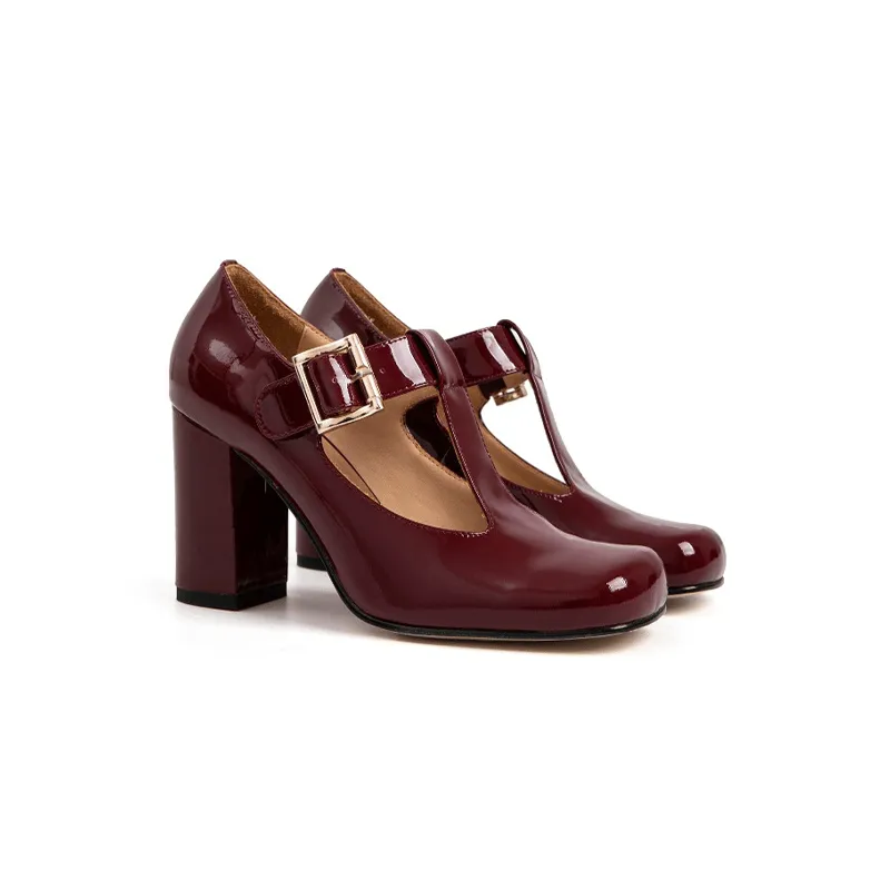Hilary T-Strap Mary Jane Shoes Square Toe Heels