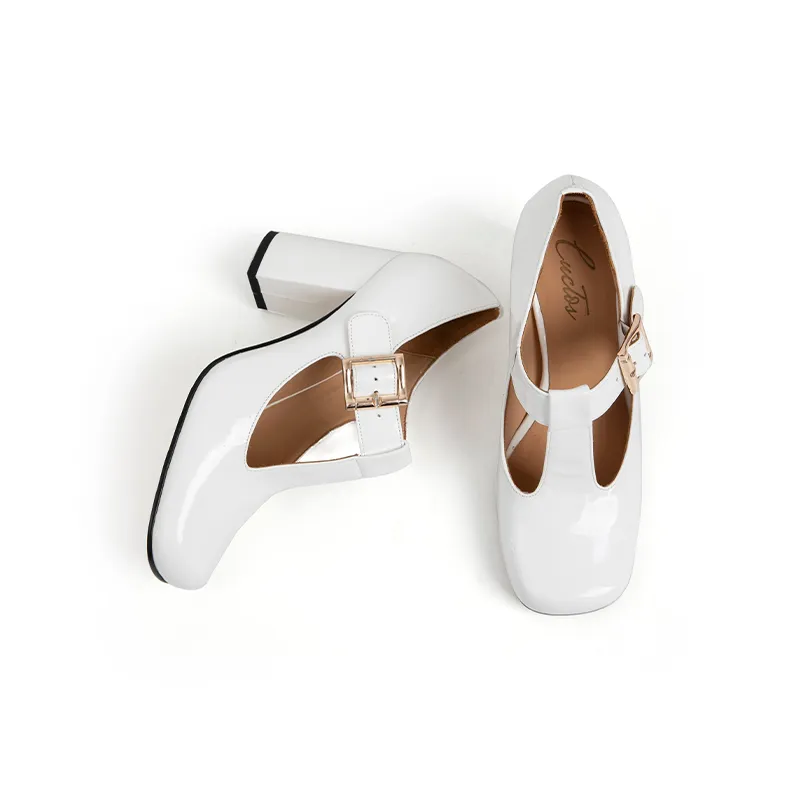 Hilary T-Strap Mary Jane Shoes Square Toe Heels