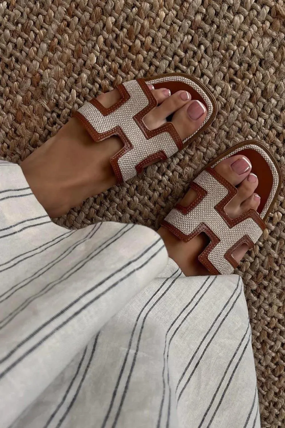 House Of Sehrish HR2 Tan Faux Leather Designer Strap Sandals