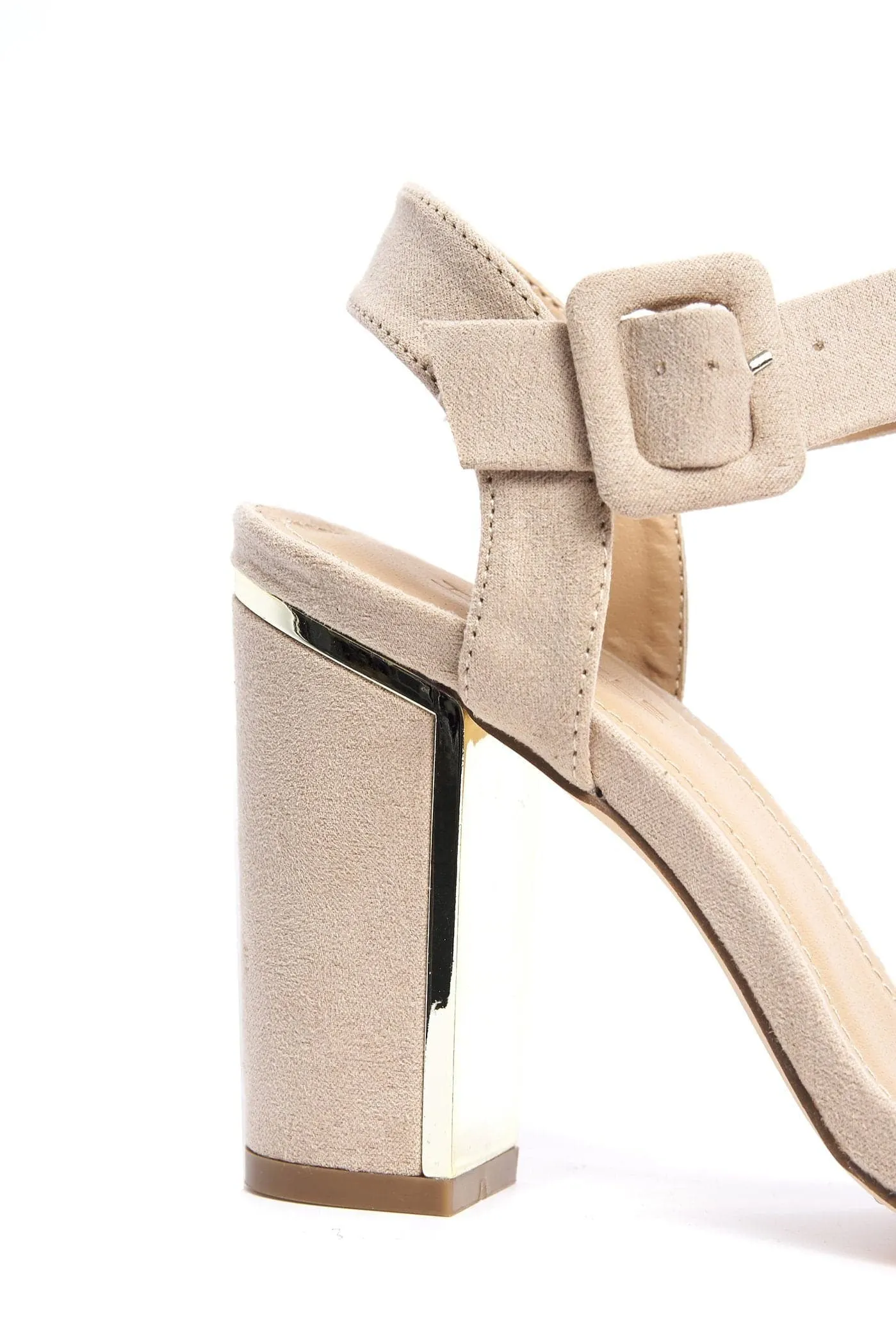 Iraya Thick Anklestrap  Block Heel Sandal in Nude