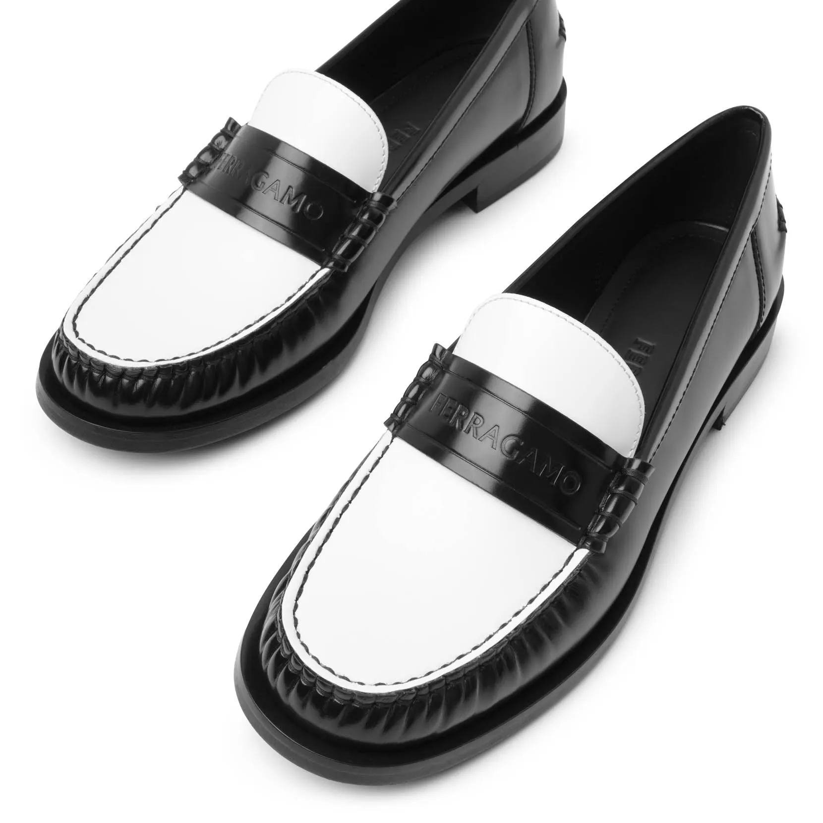Irina black and white leather loafers