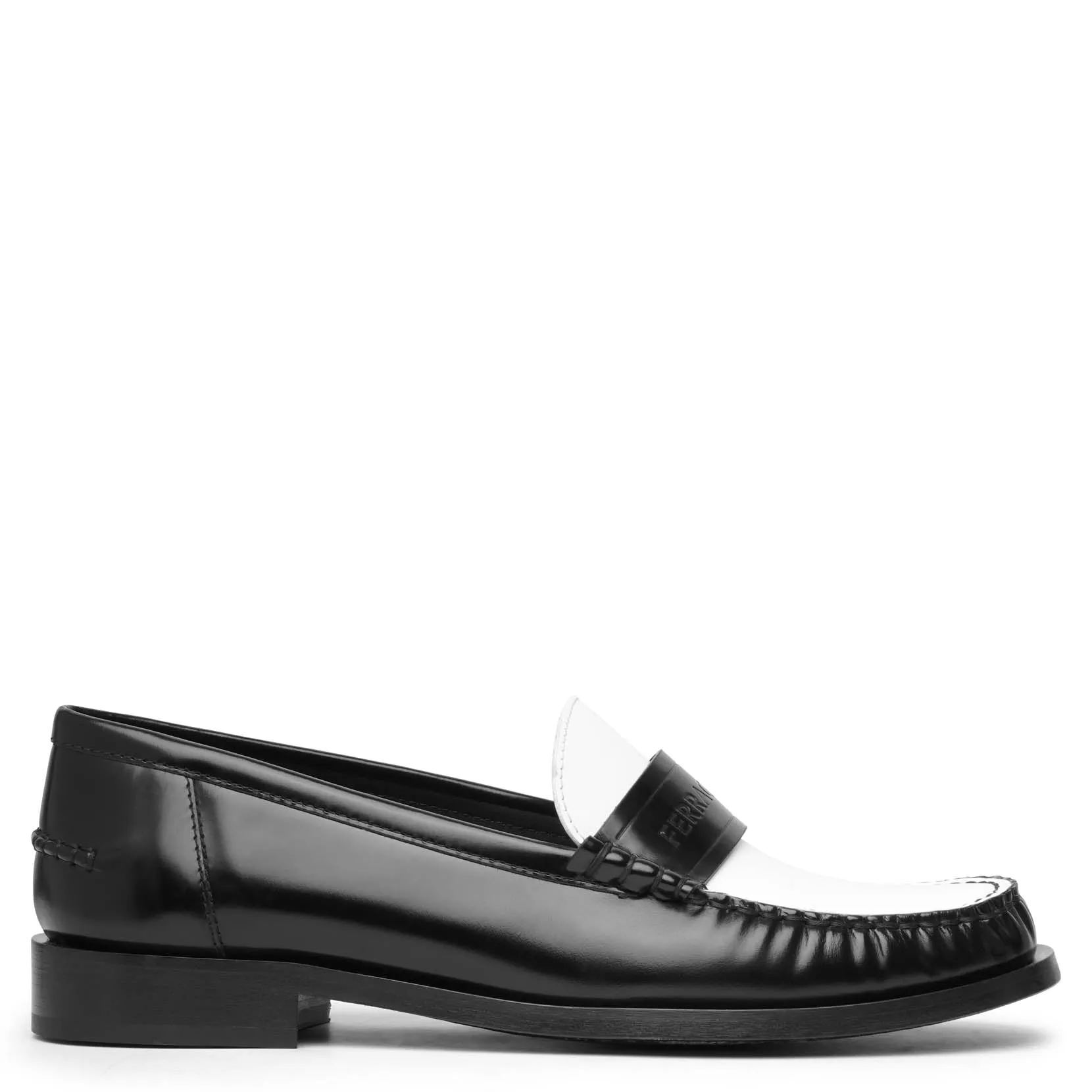 Irina black and white leather loafers