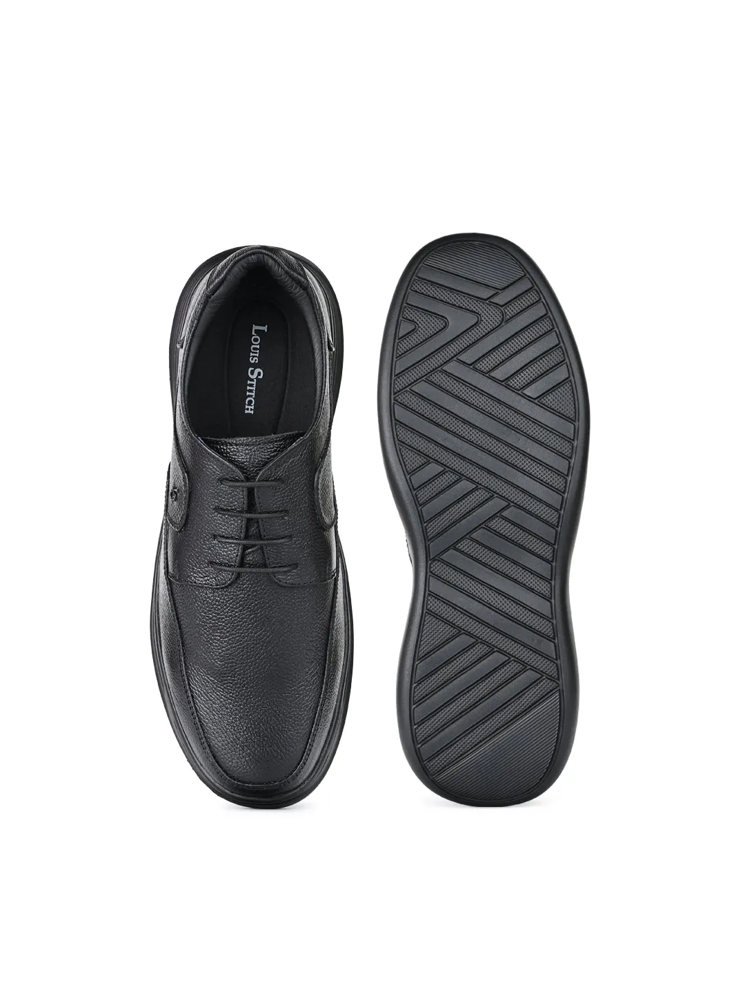 Jet Black Genuine Leather Ultra Lightweight Derby Shoes