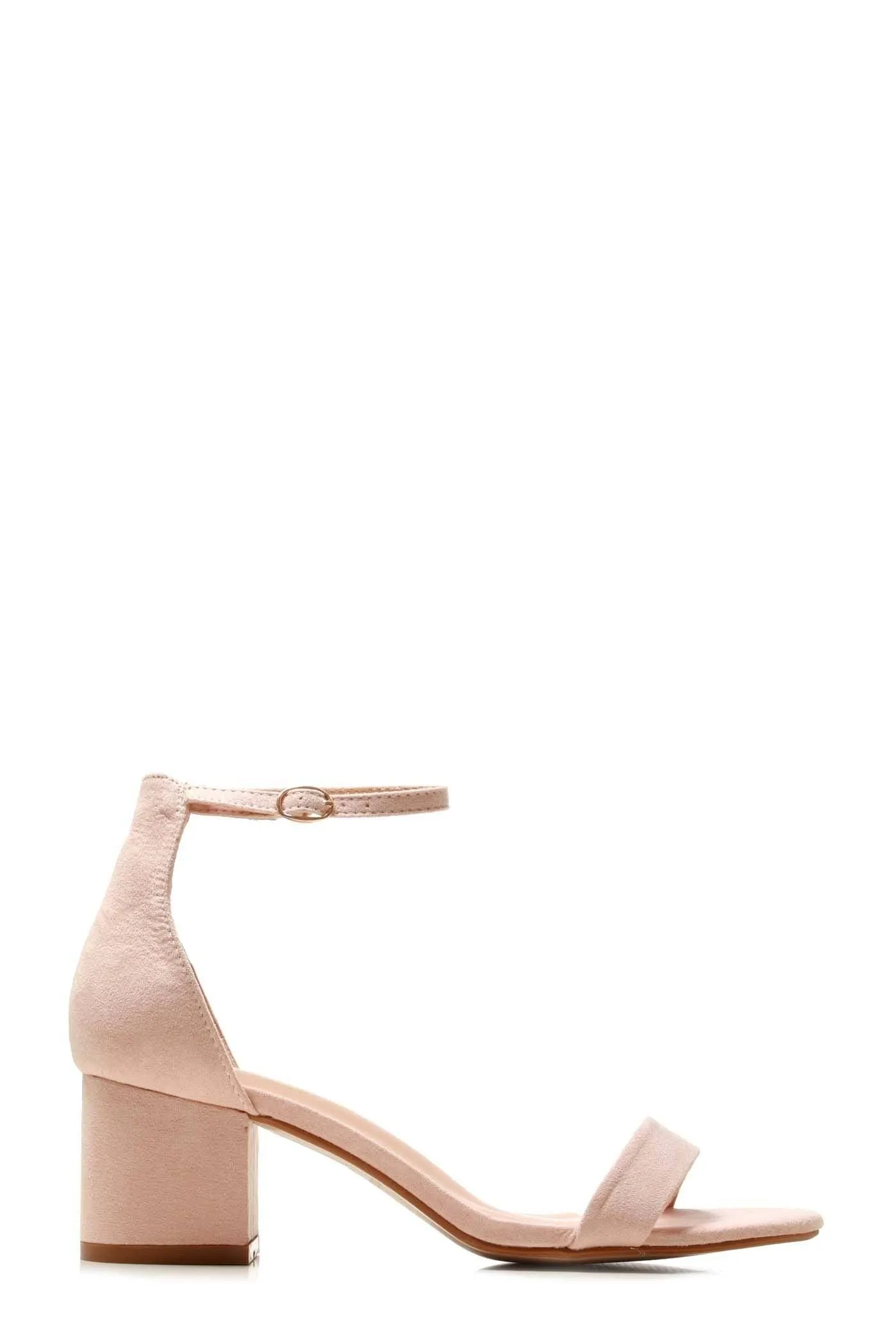 Karley Barely There Ankle Strap Block Heel Sandal in Nude Suede