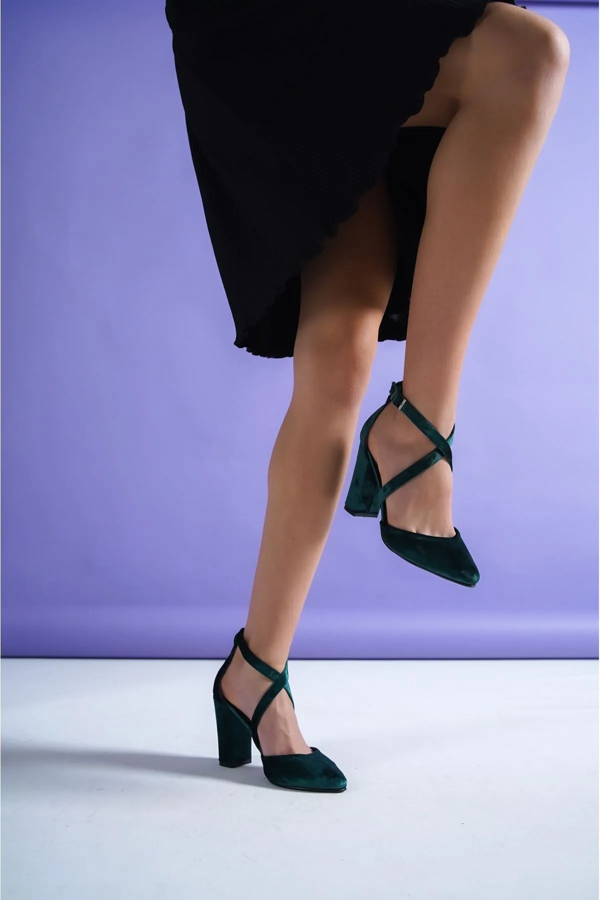 Khaki Velvet Heeled Women's Shoes