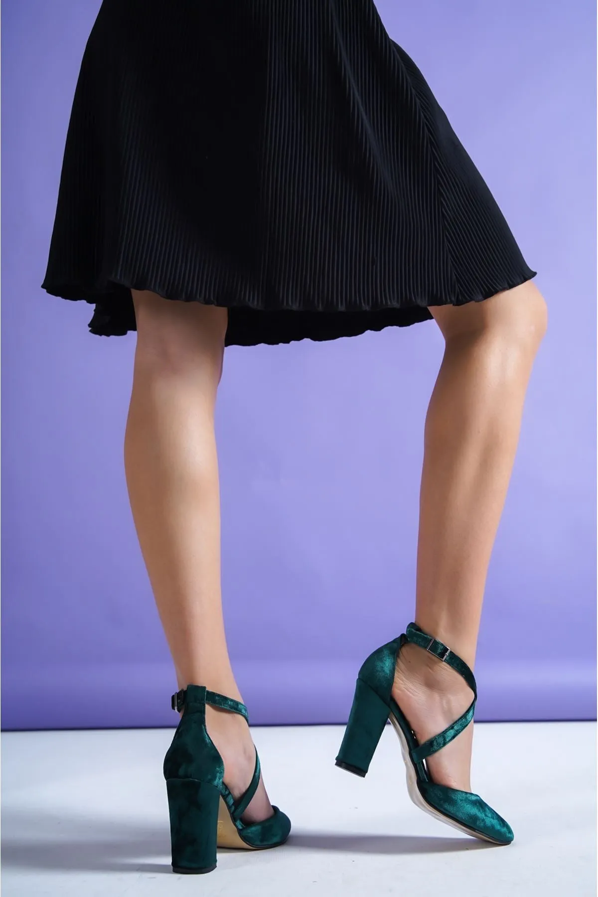 Khaki Velvet Heeled Women's Shoes