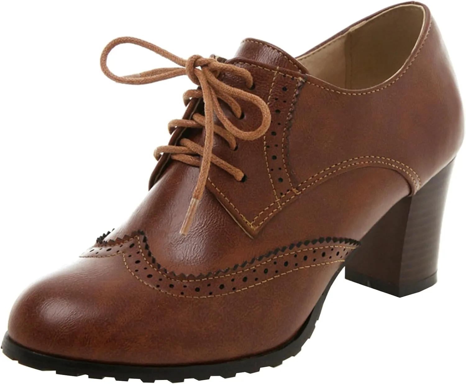 KysBloes Women's Wingtip Oxford Lace Up Shoes Chunky Block Heel Vintage Brogues Classic Closed Toe Saddle Shoes Gift Booties