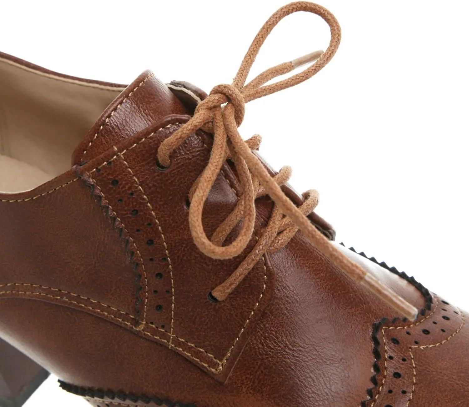 KysBloes Women's Wingtip Oxford Lace Up Shoes Chunky Block Heel Vintage Brogues Classic Closed Toe Saddle Shoes Gift Booties