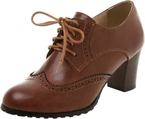 KysBloes Women's Wingtip Oxford Lace Up Shoes Chunky Block Heel Vintage Brogues Classic Closed Toe Saddle Shoes Gift Booties