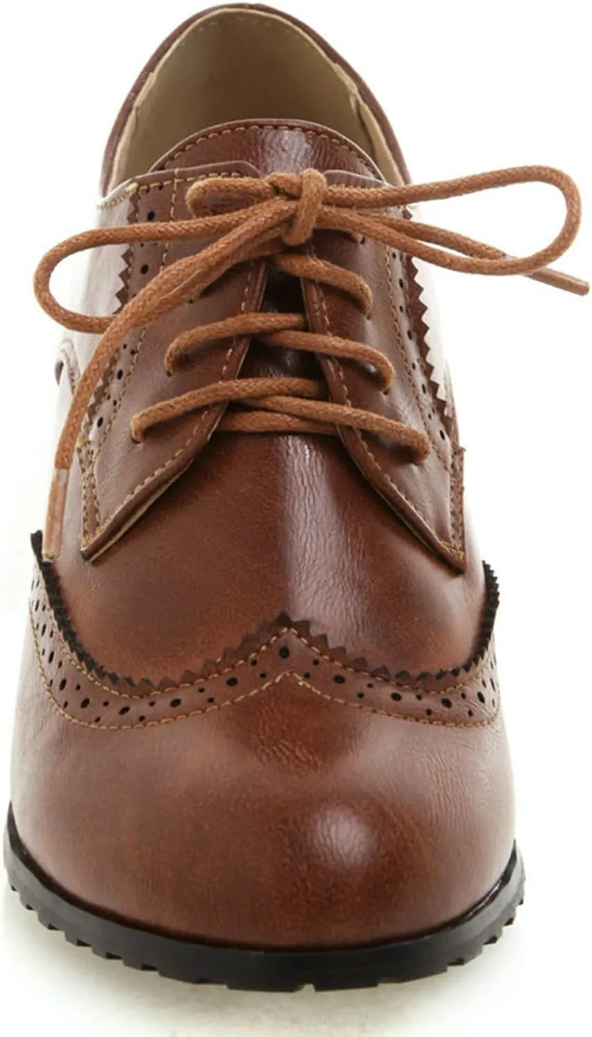 KysBloes Women's Wingtip Oxford Lace Up Shoes Chunky Block Heel Vintage Brogues Classic Closed Toe Saddle Shoes Gift Booties