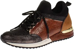 LA STRADA BLACK AND BROWN ANIMAL PRINT TRAINERS