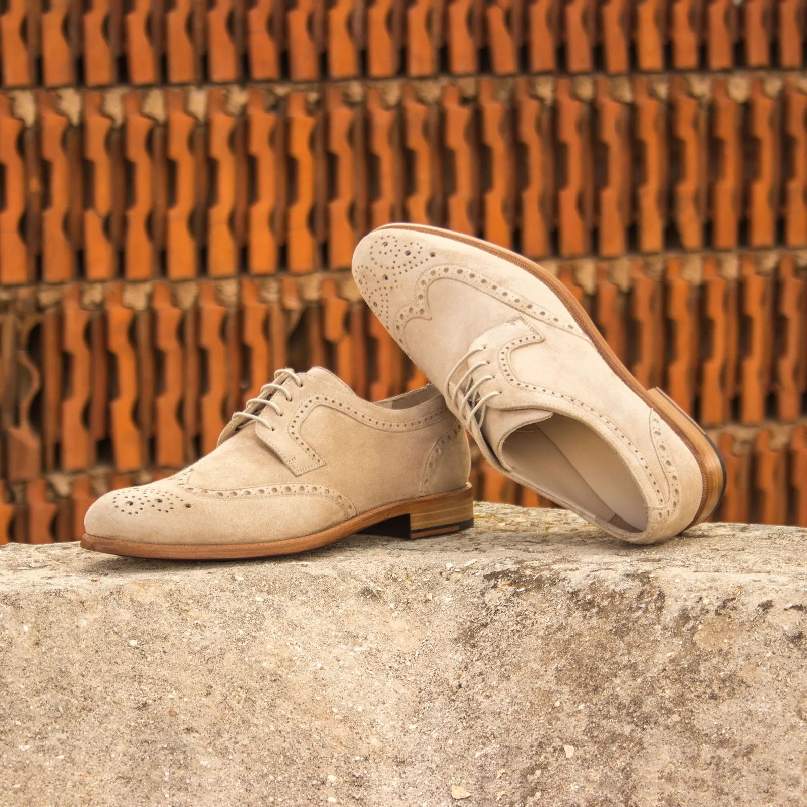 Ladies' Derby Wingtip-Kid Suede, Brown-Wholesale