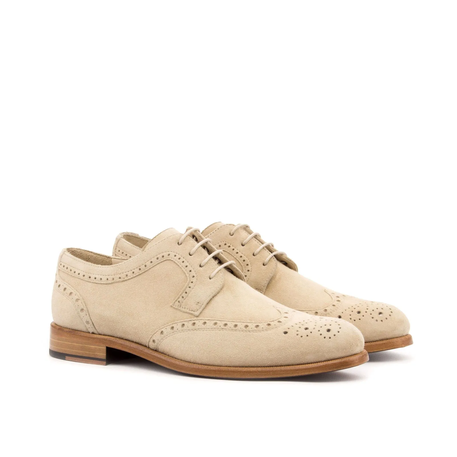 Ladies' Derby Wingtip-Kid Suede, Brown-Wholesale