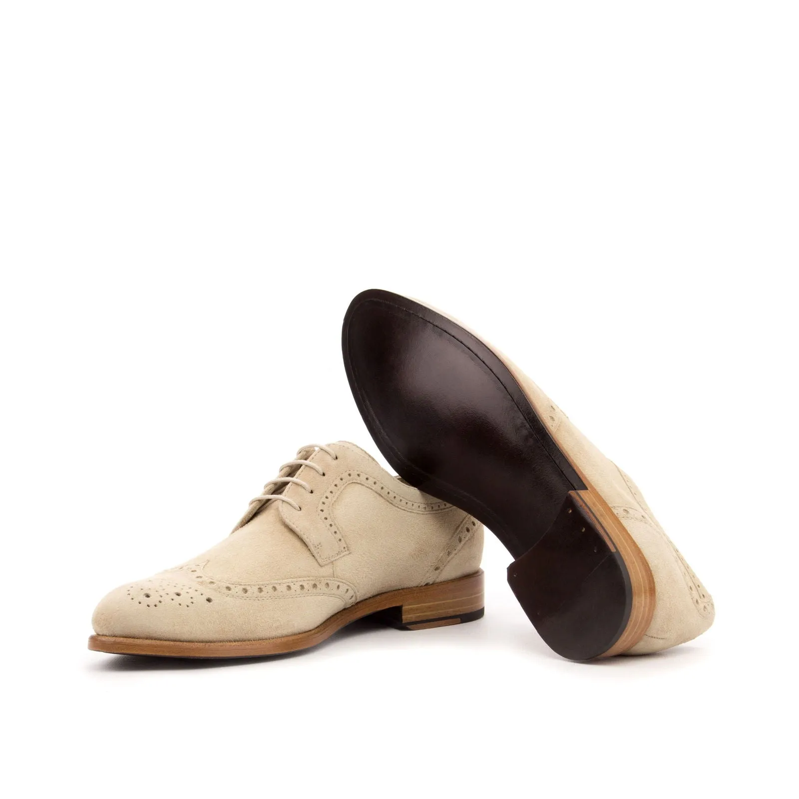 Ladies' Derby Wingtip-Kid Suede, Brown-Wholesale