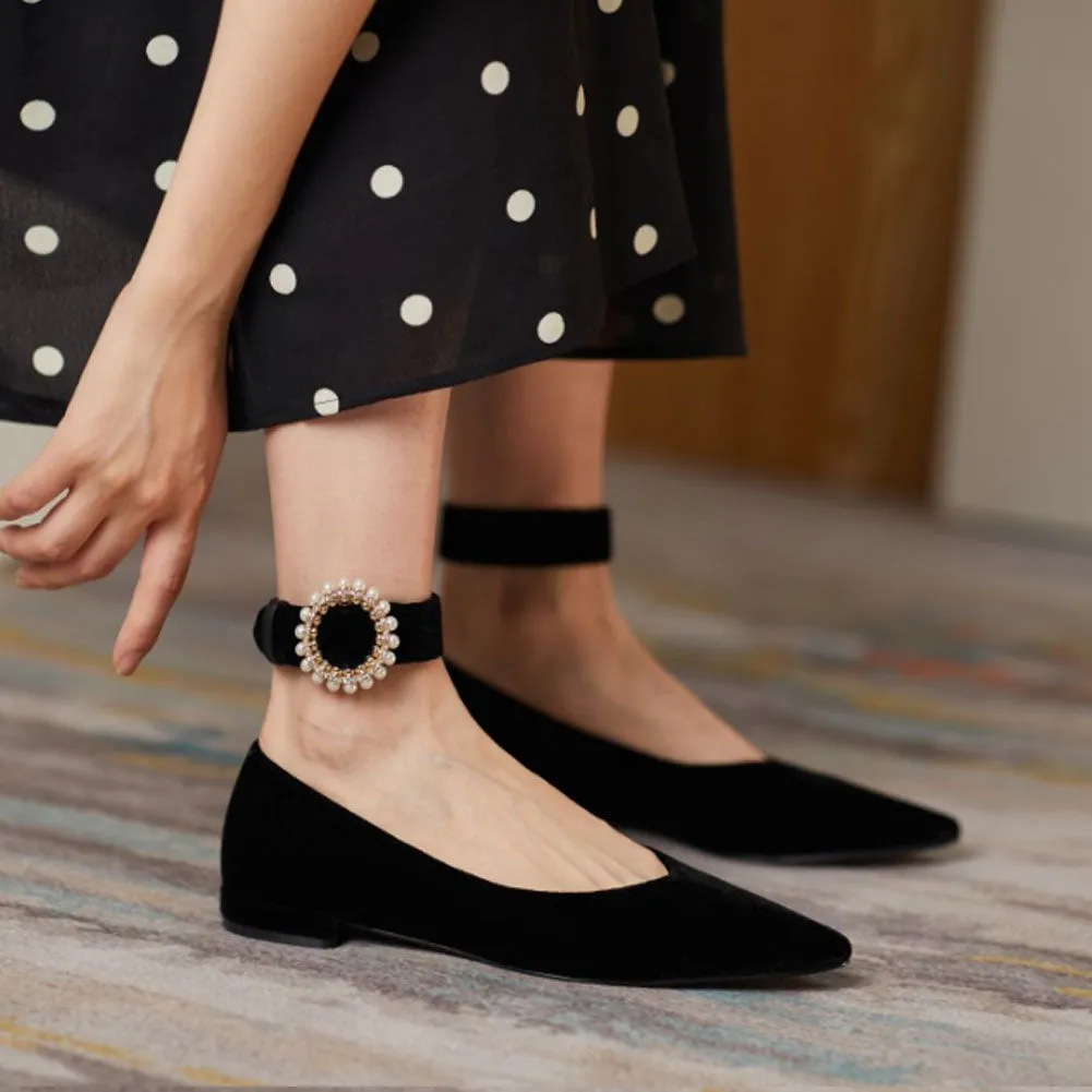 Ladies Pointed Toe Velvet Flat Shoes Slingback