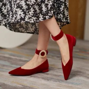 Ladies Pointed Toe Velvet Flat Shoes Slingback