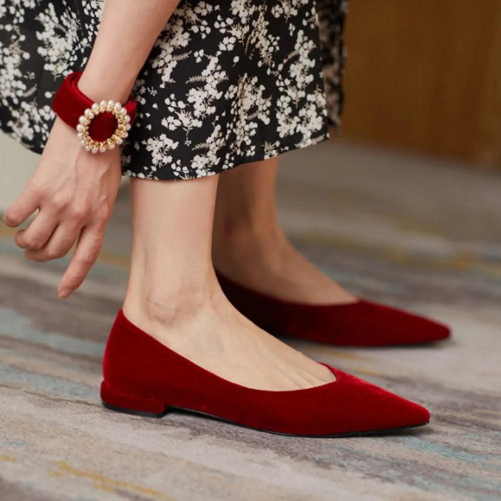 Ladies Pointed Toe Velvet Flat Shoes Slingback