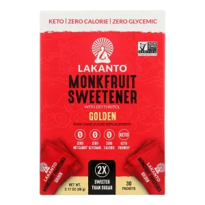 Lakanto Zero-Calorie Monk Fruit Sweetener Sticks - 8 Pack, 30 Count - 3.17 Oz.
