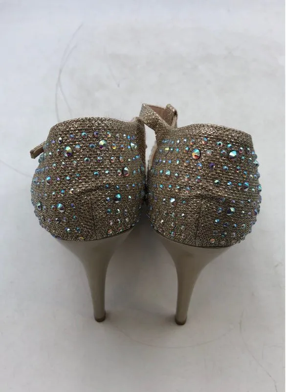 Lauren Lorraine Women's Silver Rhinestone Slingback Heels - Size 9.5