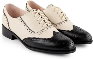 LEHOOR Women Lace-up Brogue Perforated Multicolor Leather Flat Oxfords Vintage Pointed Toe Casual Comfortable Wingtip Derby Size 4-11 M US