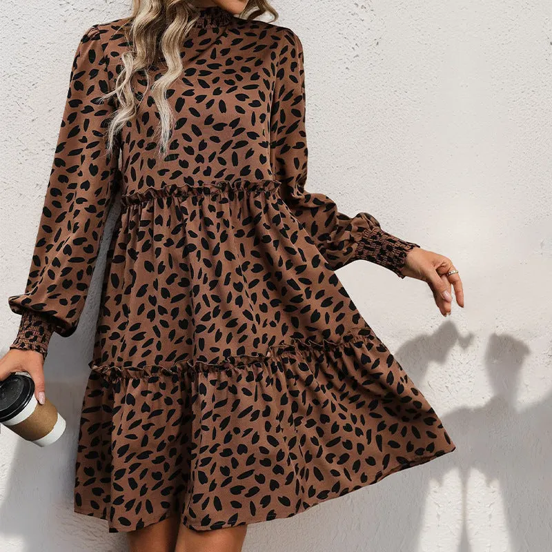 Leopard Print Long-sleeved Dress