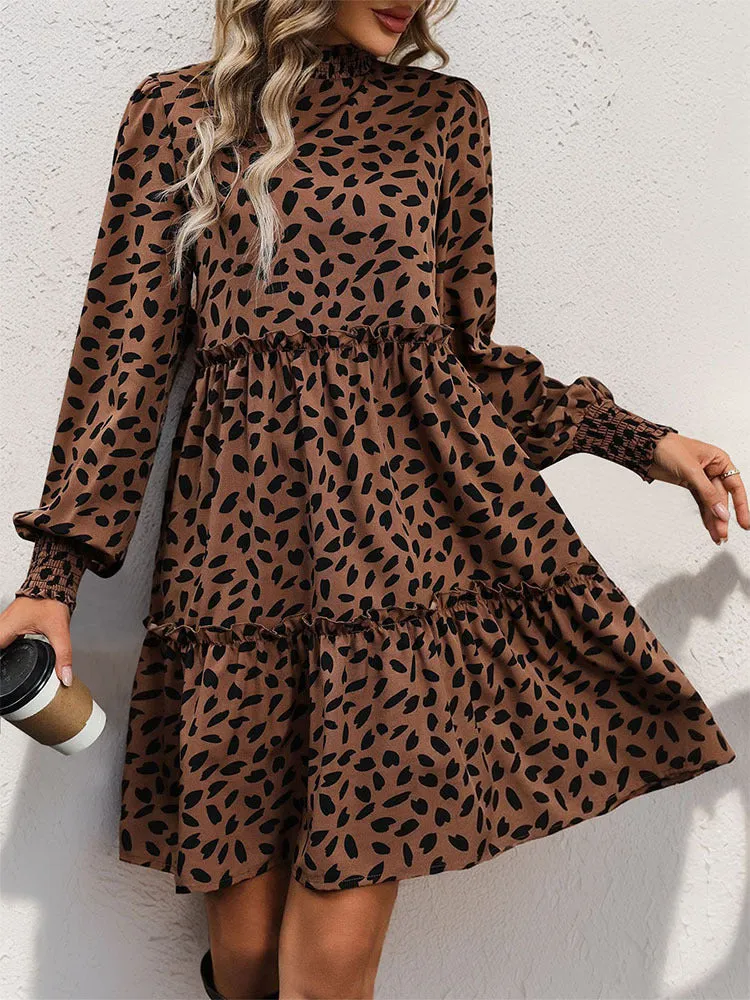 Leopard Print Long-sleeved Dress