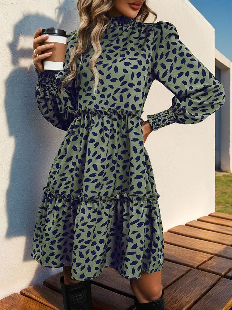 Leopard Print Long-sleeved Dress