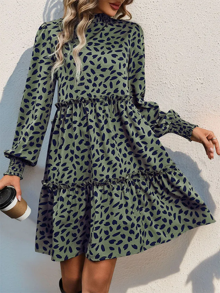 Leopard Print Long-sleeved Dress