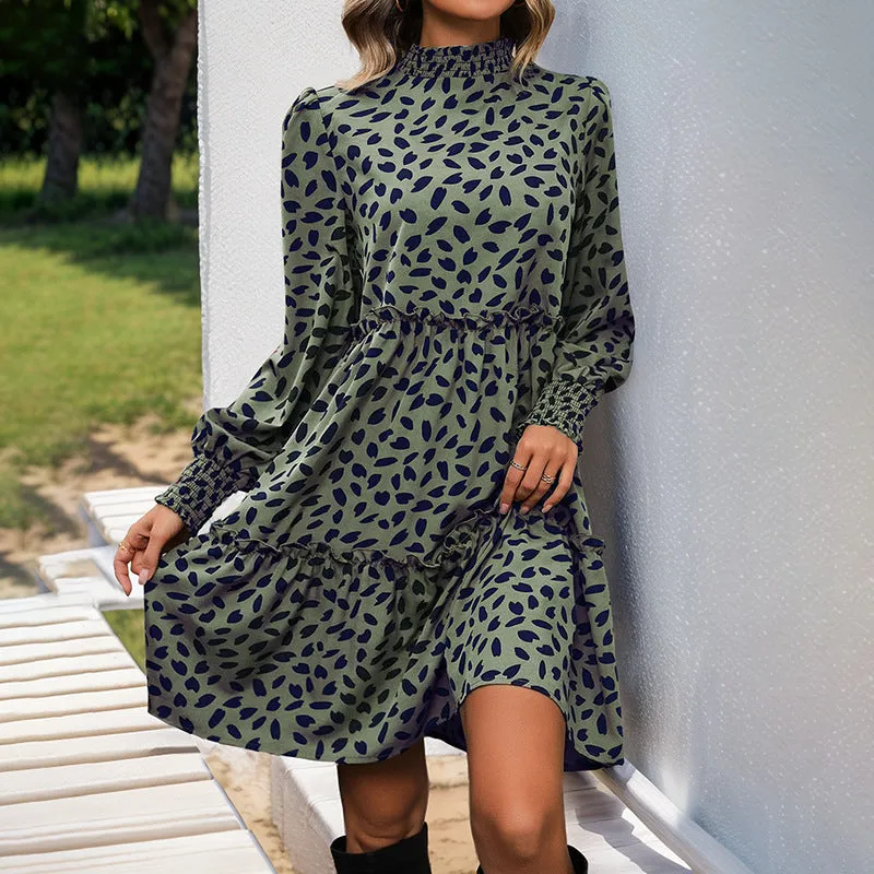 Leopard Print Long-sleeved Dress