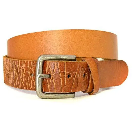 LLOYD - Mens Light Brown Leather Crackle Detail Belt with Silver Buckle