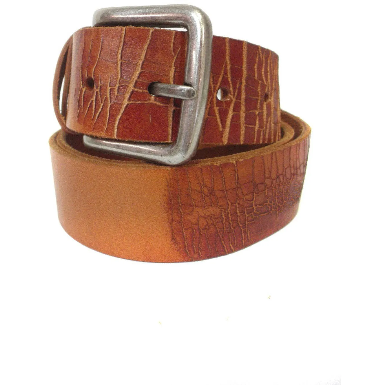LLOYD - Mens Light Brown Leather Crackle Detail Belt with Silver Buckle