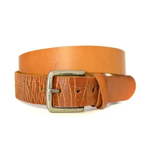 LLOYD - Mens Light Brown Leather Crackle Detail Belt with Silver Buckle