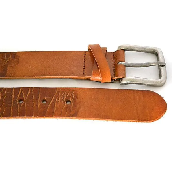 LLOYD - Mens Light Brown Leather Crackle Detail Belt with Silver Buckle