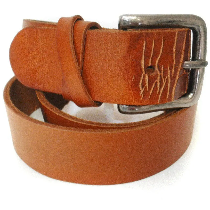 LLOYD - Mens Light Brown Leather Crackle Detail Belt with Silver Buckle