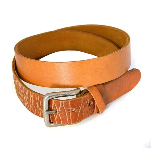 LLOYD - Mens Light Brown Leather Crackle Detail Belt with Silver Buckle