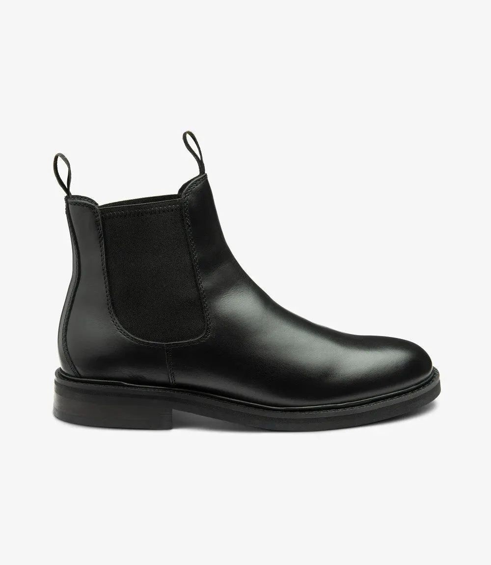 LOAKE DUCKSWORTH BLACK CHELSEA BOOT SLIP ON RUBBER SOLE F-MEDIUM