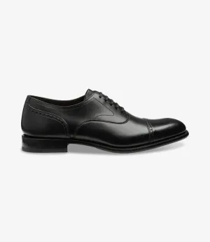 LOAKE HUGHES BLACK OXFORD SEMI BROGUE LEATHER/RUBBER SOLE F-MEDIUM
