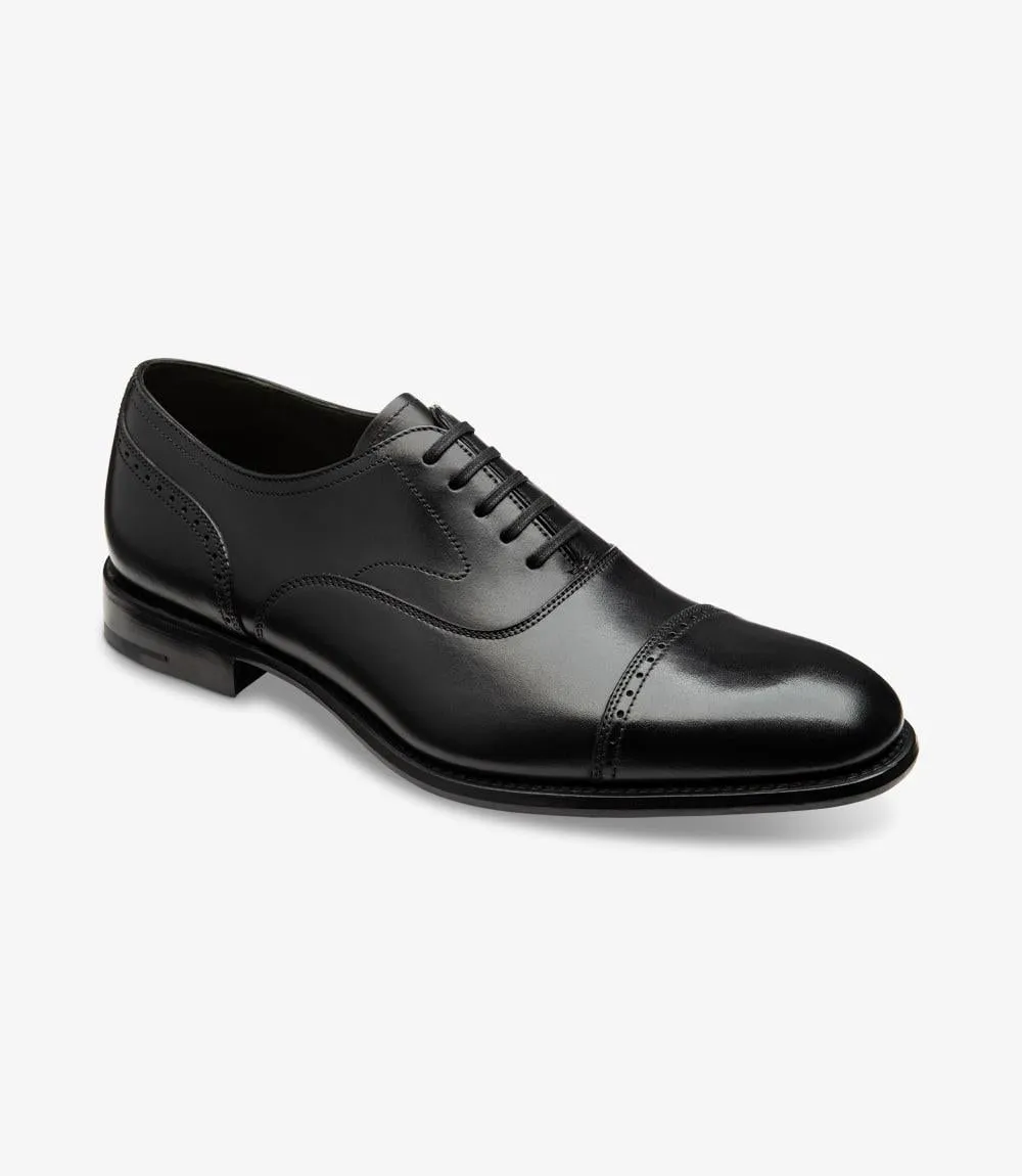 LOAKE HUGHES BLACK OXFORD SEMI BROGUE LEATHER/RUBBER SOLE F-MEDIUM